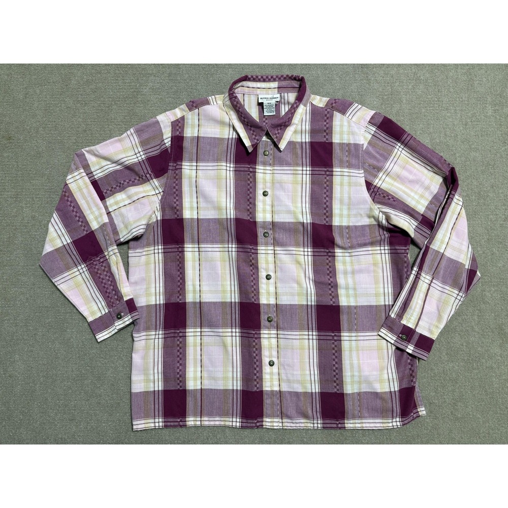 Alfred Dunner Shirt Womens 18W Purple Plaid Button Down Long Sleeve Cotton Blend